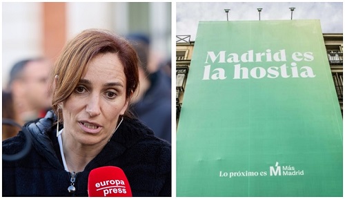 LA ULTRAIZQUIERDA DE MAS MADRID DESPLIEGA UN CARTEL BLASFEMO EN LA CAPITAL DE ESPAÑA.