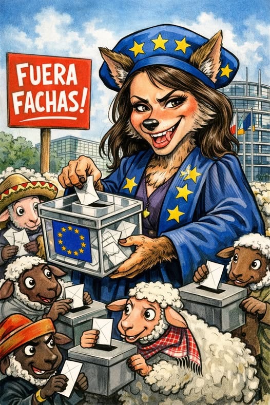 UNA LOBA EN LA EUROCÁMARA O cómo aullar en Bruselas mientras se pastorea el voto en España.
