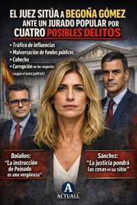 LA MUJER DE SÁNCHEZ, AL BANQUILLO POR TRÁFICO DE INFLUENCIAS, COHECHO, MALVERSACIÓN Y CORRUPCIÓN EN LOS NEGOCIOS